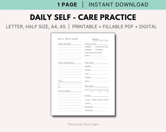 Self-Care Planner, Selfcare Journal, Wellness Planner, Daily Wellbeing, Mindfulness Mental Health Kit, A4/A5/Letter/Half Size/PDF Fillable