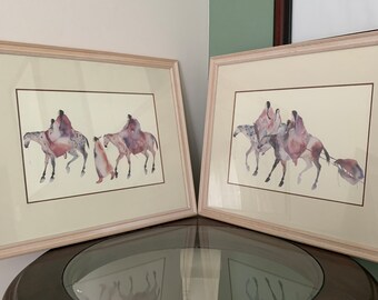 Carol Grigg Lost Tribes I & II Lithograph Prints Framed Cherokee Horse 24”x20”