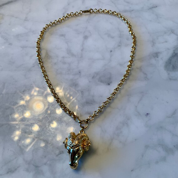 nettie rosenstein Rams Head Necklace Gold Tone Si… - image 10