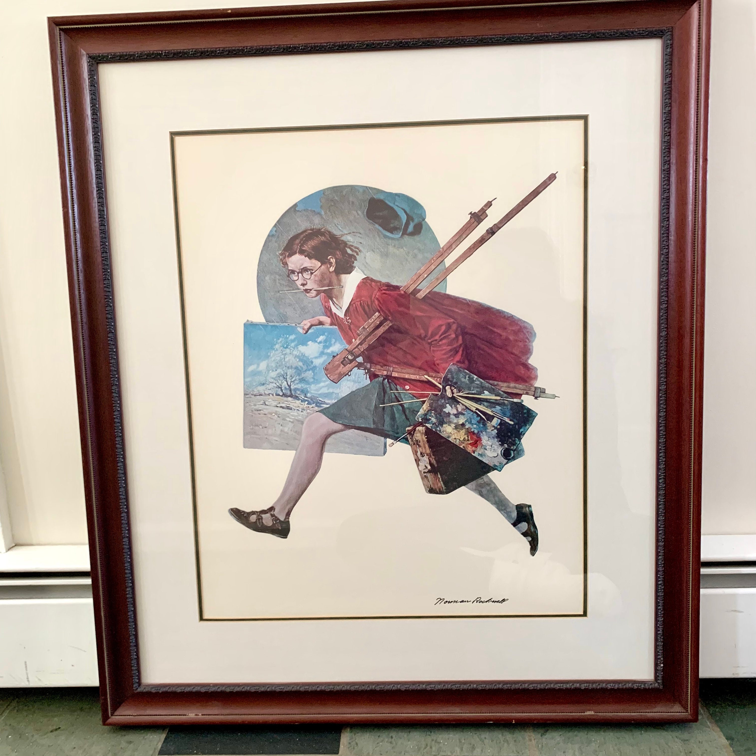 Norman Rockwell wet Paint Handsigned Print Girl Running With Wet