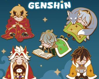 PREORDER Cozy Genshin Enamel Pins + FREE Exclusive Print