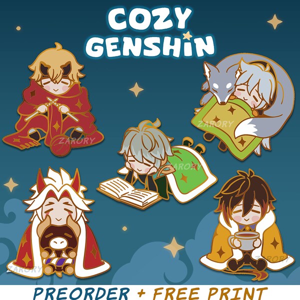 PREORDER Gezellige Genshin emaille pins + GRATIS exclusieve print