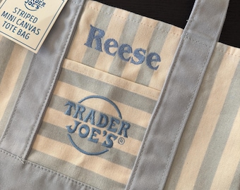 Trader Joe’s mini randig tygväska, valfritt broderi fram och bak