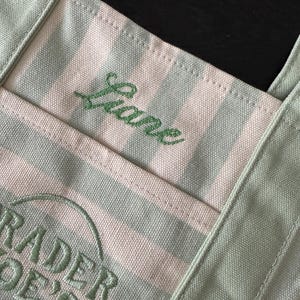 Personalized Trader Joe's Limited Edition 2026 Striped Tote | Custom Embroidered Gift | Monogram Bag | Name Tote | Back to School | Mom Gift