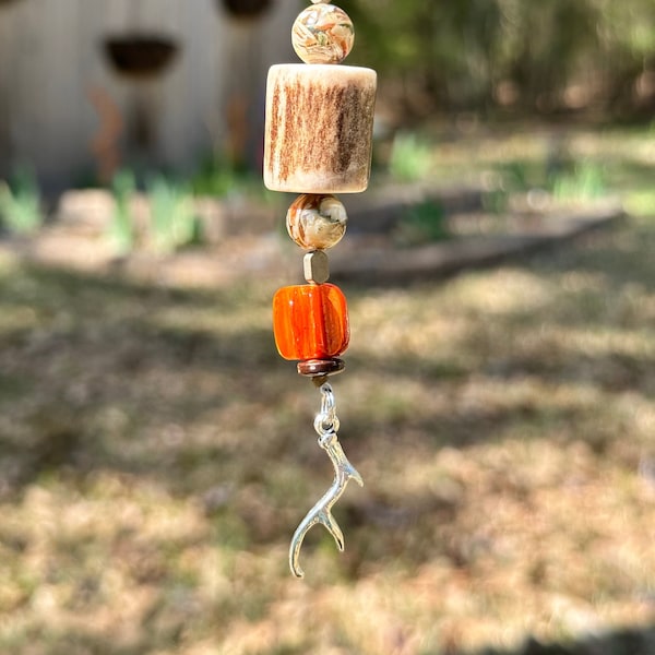 Deer Antler and Natural Stone Beads Car Charms, Rear View Mirror Charms, Car Accessory, Car Suncatcher, Car Jewels