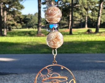 Spaceship Car Charm, Spacecraft, Rear View Mirror Charms, Car Accessory, Car Suncatcher, Car Jewels.
