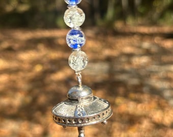 Spaceship Car Charm, Glow in the Dark Beads, Rear View Mirror Accessory