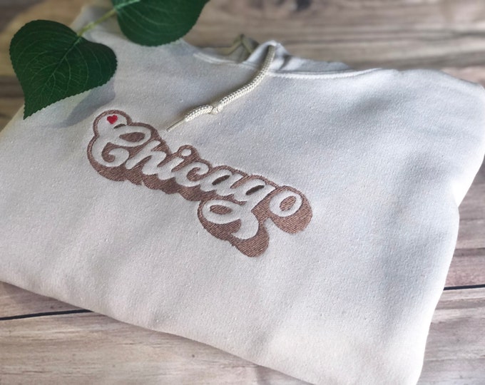 Chicago Embroidered Cotton Blend Hoodie | City Travel Souvenir