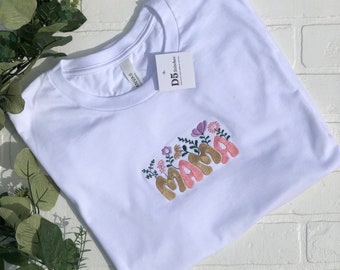 Floral Mama Embroidered T-Shirt | Soft Bella Canvas Mom Shirt