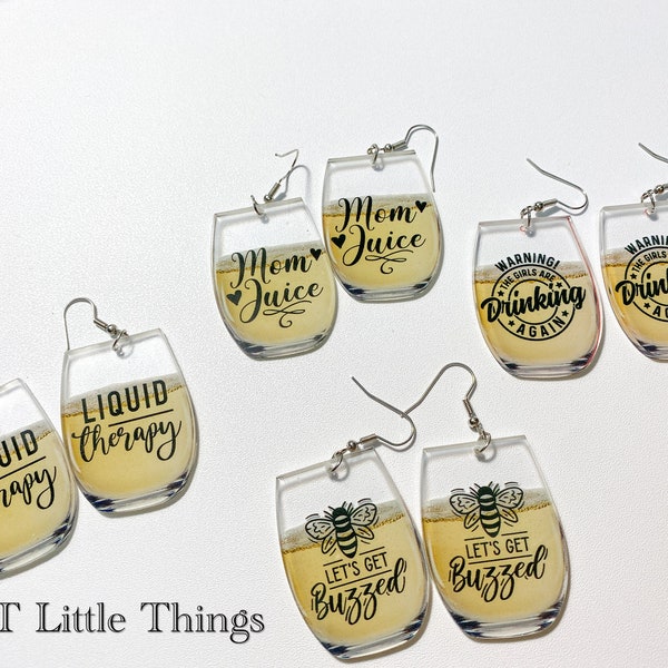 Witty Fun Wine Glass Drop Earrings: Humorous Dangles for Parties, Bachelorettes & Fun Gifts