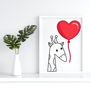 Printable Wall Art, Giraffe Printable Wall Art, Baby Nursery Decor, Nursery Wall Art, Giraffe Nursery Print, Red Heart Balloon, Gallery Wall
