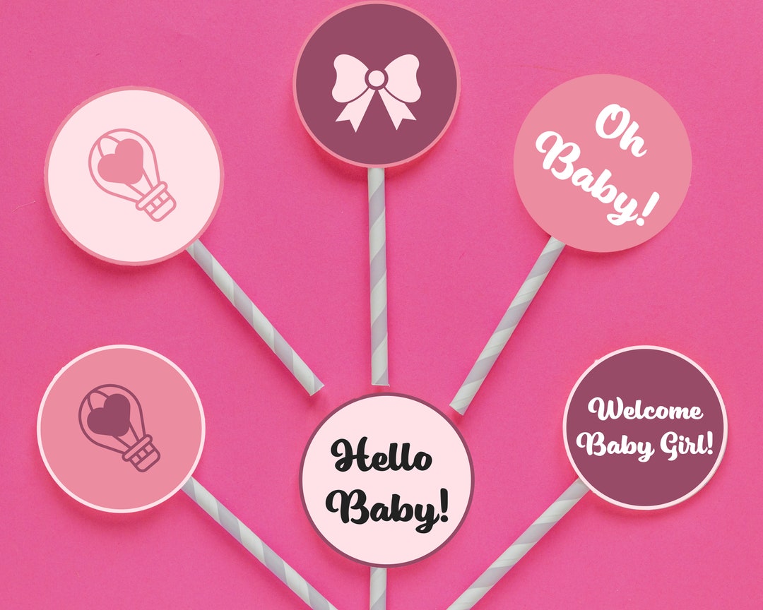 Pink Baby Shower Cake Toppers Baby Shower Cupcake Toppers Girl Baby