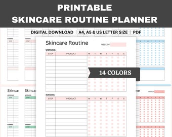 Printable Skincare Routine Planner, Self Care Organizer, Beauty Planner, Morning and Evening Routine, Beauty Journal, A4, A5, US Letter Size