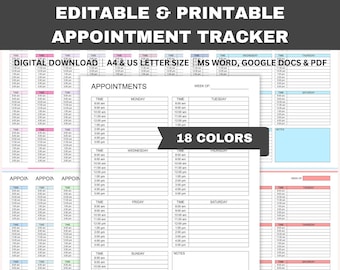 Editable Appointment Tracker, Printable Client Appointment Reminder, Beauty Appointments, Small Business, Word, GDocs, PDF, A4, Letter