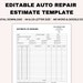 Editable Auto Repair Estimate Template Automotive Service Invoice