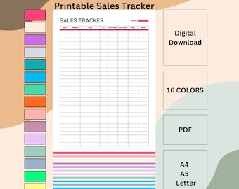 Seguimiento de ventas imprimible, Pequeñas empresas, Seguimiento de pedidos, Registro de ventas empresariales, Hoja de ventas, Seguimiento diario de ventas, Ventas en sitios web, A4, A5, Carta