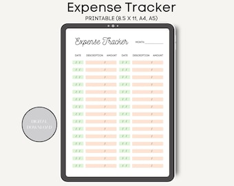 Ausgaben-Tracker, Ausgaben-Tagebuch, Einkaufsprotokoll, druckbare Ausgaben-Tracker, Ausgaben-Tagebuch, Ausgaben-Journal, Ausgabenvorlage, Monatliches Rechnungsprotokoll