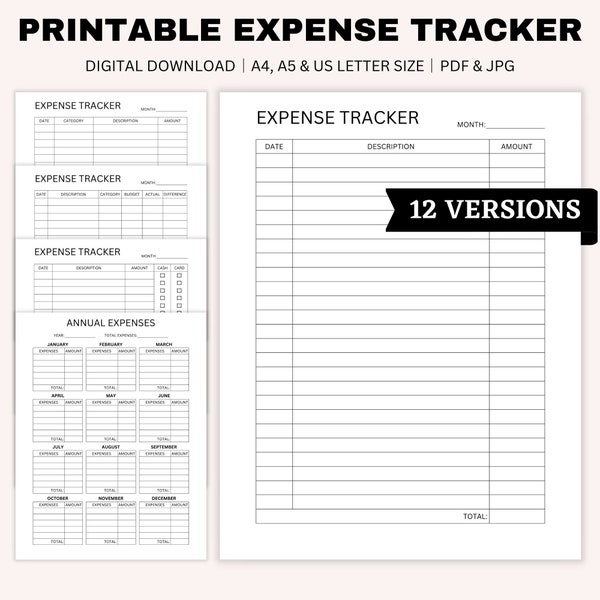 Printable Expense Tracker, Spending Tracker, Money Tracker, Small Business Template, Bookkeeping, Financial Planner, A4, A5, US Letter Size