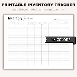 Rastreador de inventario imprimible, Registro de inventario, Inventario de productos, Gestión de inventario, Organizador de pequeñas empresas, A4, A5, Tamaño carta de EE. UU.