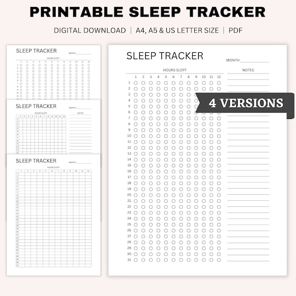 Printable Sleep Tracker, Sleep Diary, Sleep Chart, Sleep Journal, Daily Sleep Log, Sleep Record, Health Planner, A4, A5, US Letter Size