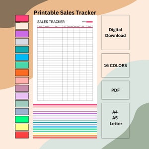 Seguimiento de ventas imprimible, Pequeñas empresas, Seguimiento de pedidos, Registro de ventas comerciales, Hoja de ventas, Seguimiento de ventas diario, Ventas de sitios web, A4, A5, Carta