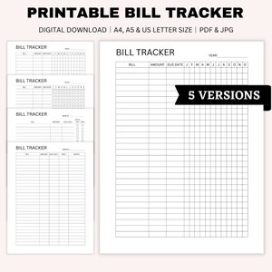 Printable Bill Tracker, Yearly Bill Payment, Expense Tracker, Bill Log Checklist, Bill Planner, Financial Planner, A4, A5, US Letter Size