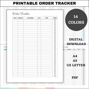 Seguimiento de pedidos imprimible, registro de pedidos, plantilla para pequeñas empresas, planificador financiero, seguimiento de ventas, gestión de inventario, PDF, A4, A5, carta de EE. UU.