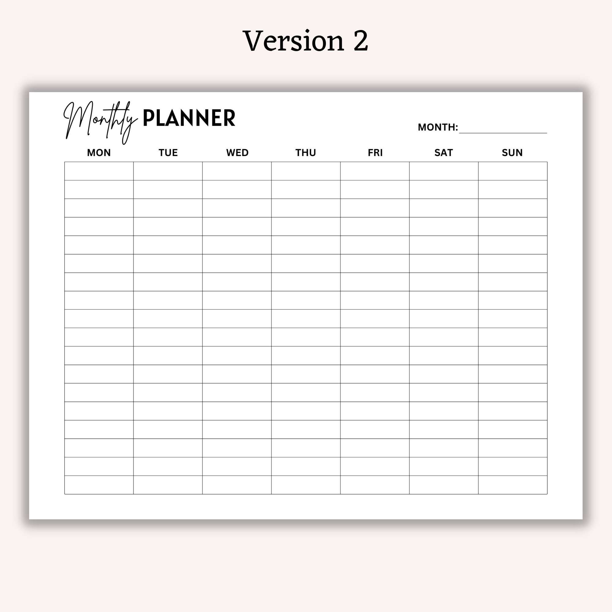 Printable Undated Monthly Planner, Monthly Calendar, Minimalist Planner ...