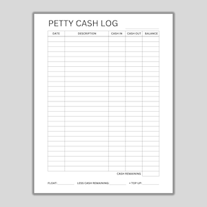 Printable Petty Cash Log, Small Business Template, Petty Cash Ledger ...