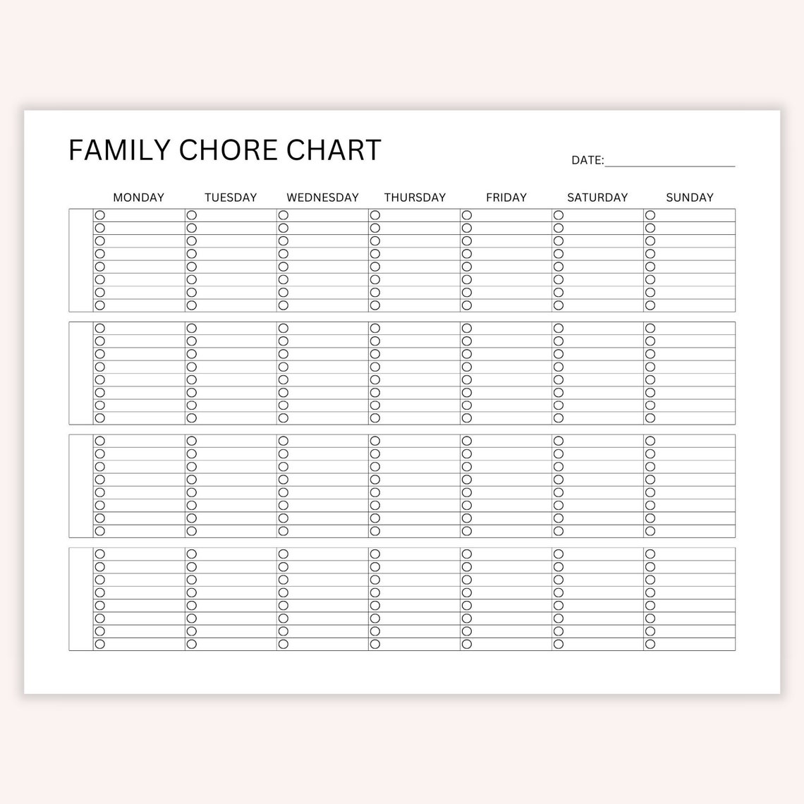 Printable Family Chore Chart Chore Checklist to Do List