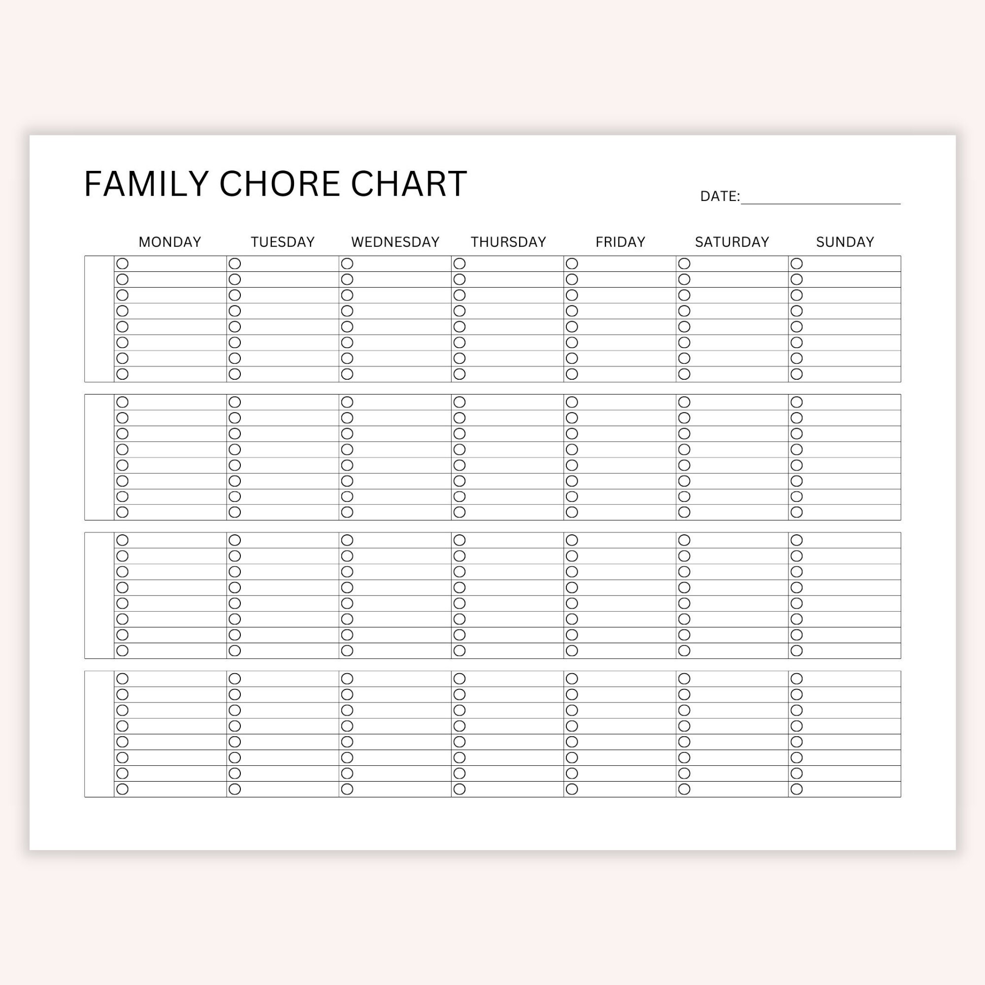 Printable Family Chore Chart, Chore Checklist, to Do List ...