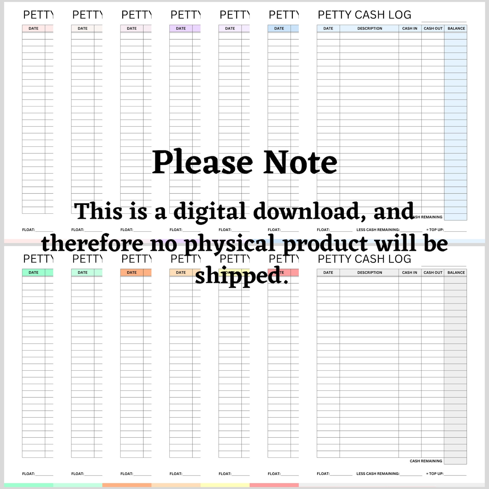 Printable Petty Cash Log, Small Business Template, Petty Cash Ledger ...