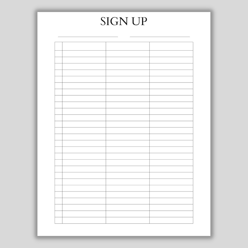 Printable Sign up Sheet Contact Information Event Sign up Sheet