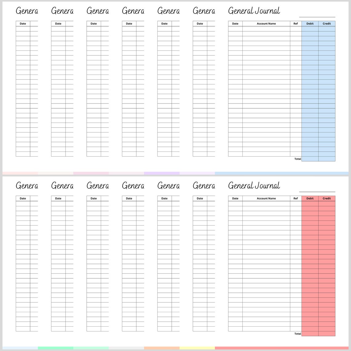 Printable General Journal, Accounting Ledger for Small Business, Log