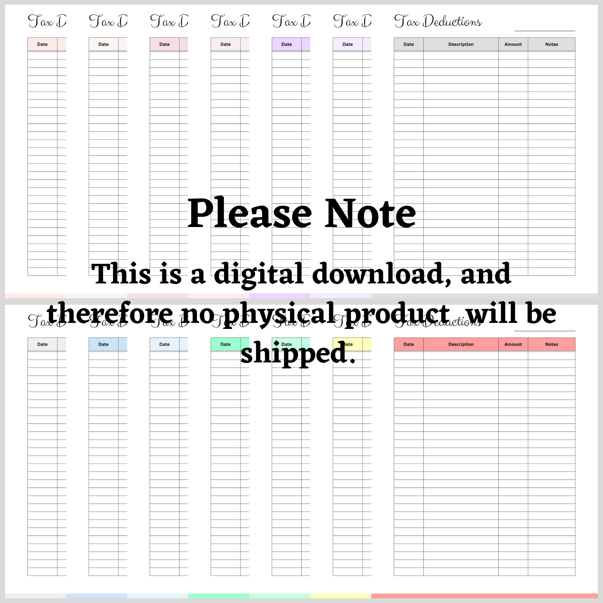 Printable Tax Deduction Tracker, Tax Organizer, Small Business Template ...
