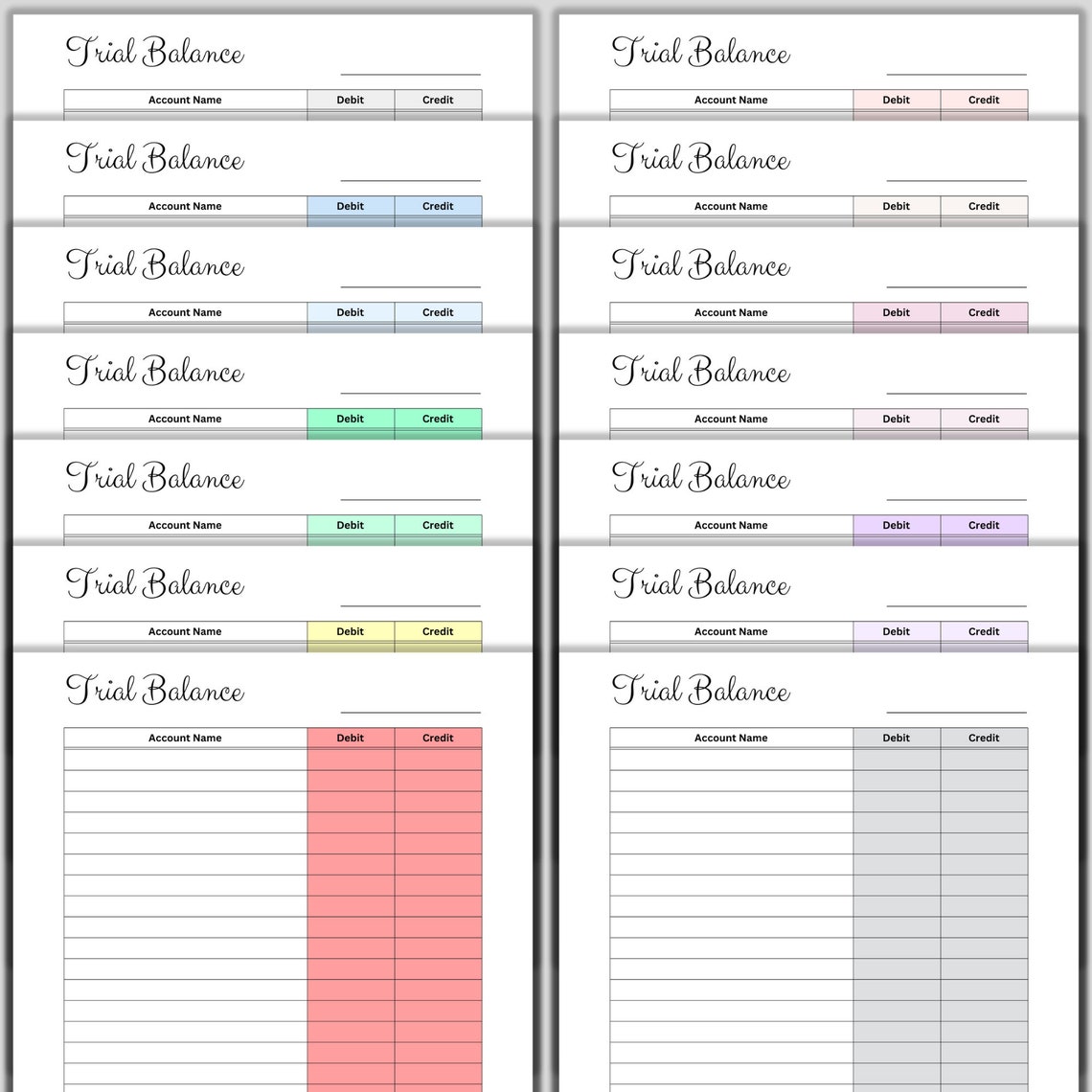 Printable Trial Balance, Accounting Sheet, Small Business Template ...