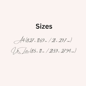 May include: Sizes for paper: A4 (8.27 x 11.69 inches / 21 x 29.7 centimeters) and US Letter (8.5 x 11 inches / 21.59 x 27.94 centimeters).