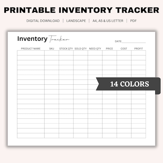 Printable Inventory Tracker, Inventory log, Product Inventory, Inventory Management, Small Business Organizer, A4, A5, US Letter Size