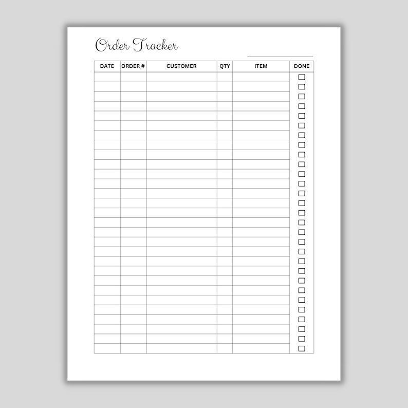 Printable Order Tracker, Order Log, Small Business Template, Financial