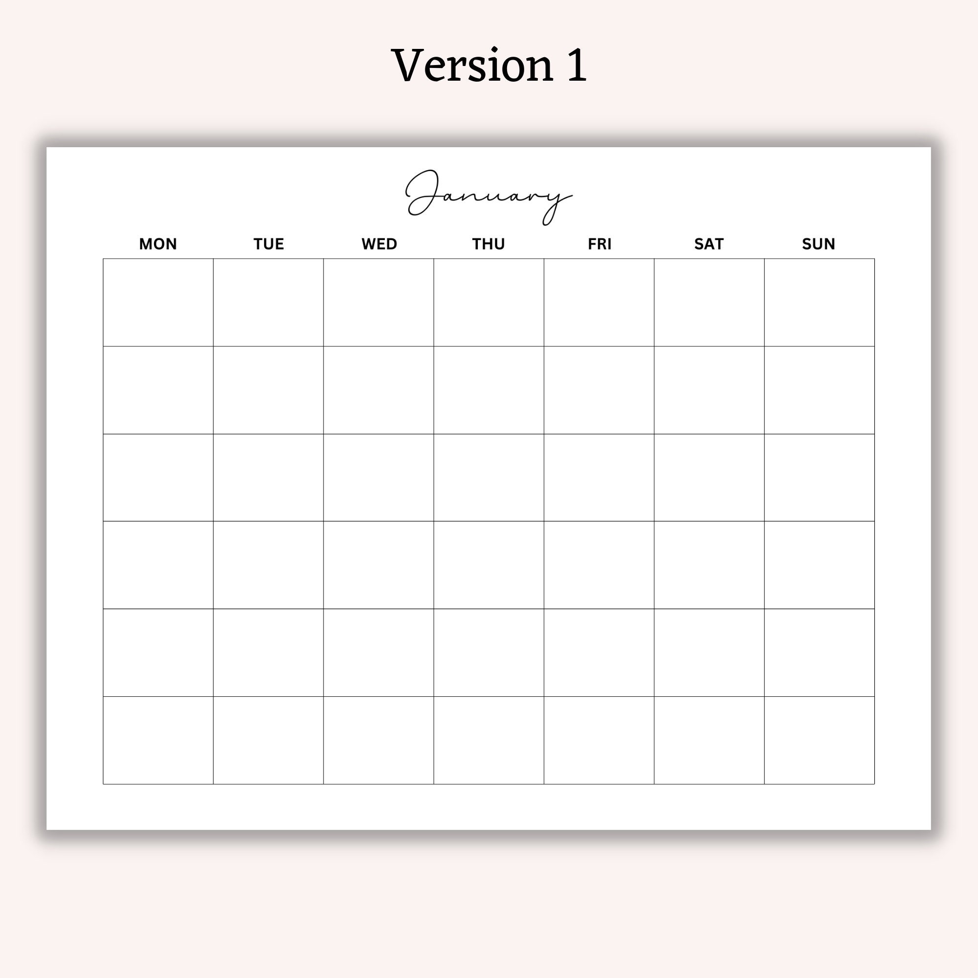 Printable Blank Monthly Calendar, Undated Calendar, Minimalist Planner ...