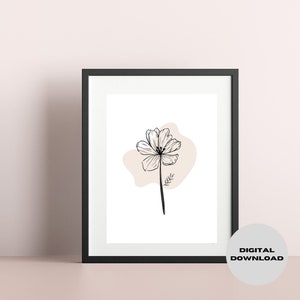 Flower Printable Wall Art, Neutral Minimalist Wall Print, Printable Wall Art, Bedroom Wall Print, Simple Print, Flower, Digital Download