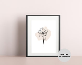 Flower Printable Wall Art, Neutral Minimalist Wall Print, Printable Wall Art, Bedroom Wall Print, Simple Print, Flower, Digital Download