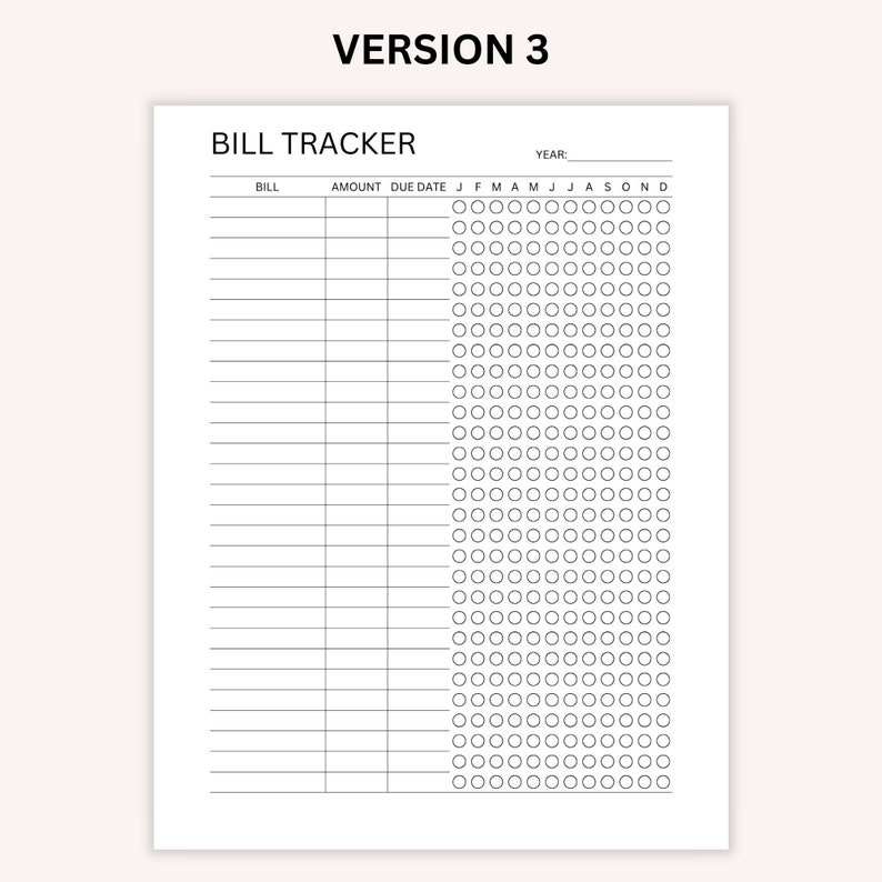 Printable Bill Tracker, Yearly Bill Payment, Expense Tracker, Bill Log