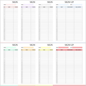 Printable Sign up Sheet, Contact Information, Event Sign up Sheet ...