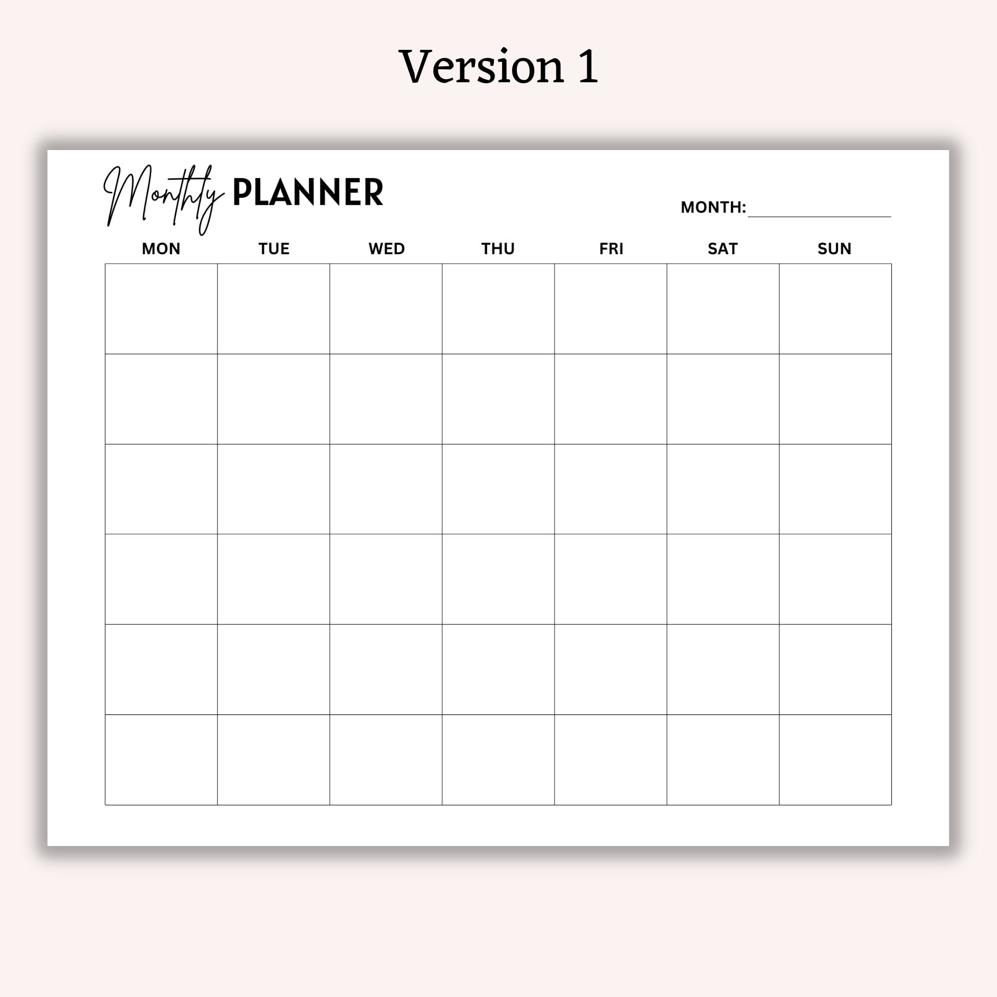 Printable Undated Monthly Planner, Monthly Calendar, Minimalist Planner ...