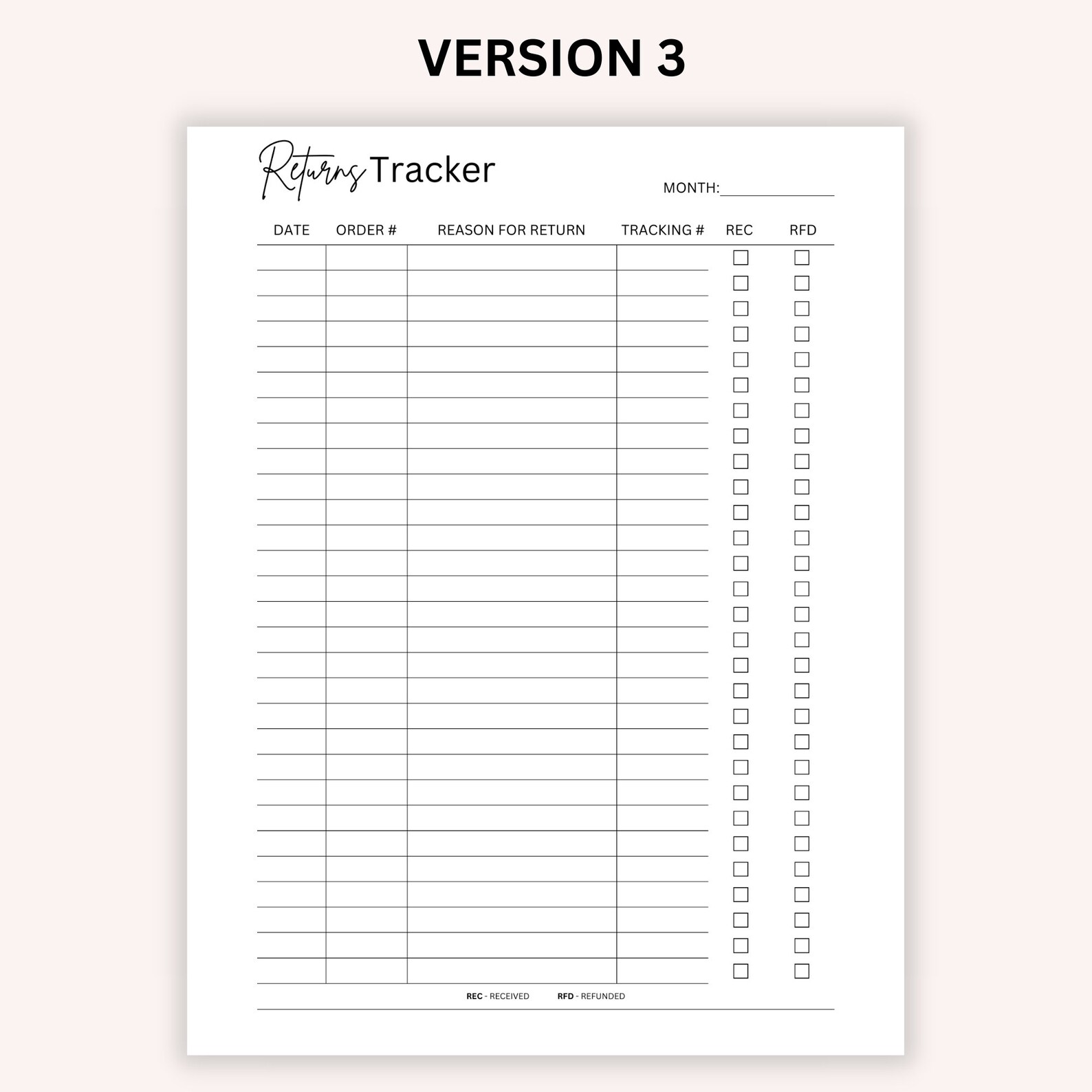 Printable Returns Tracker, Returns Template, Sales Tracking, Order ...