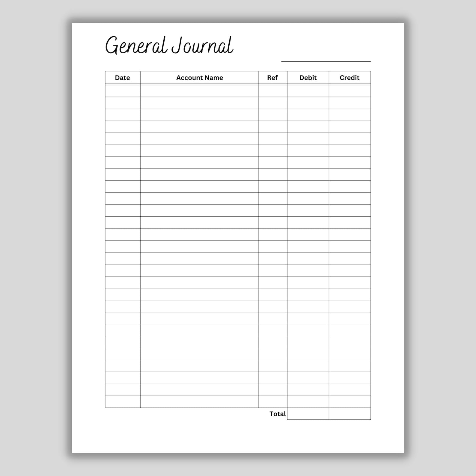 Printable General Journal Accounting Ledger for Small Business Log