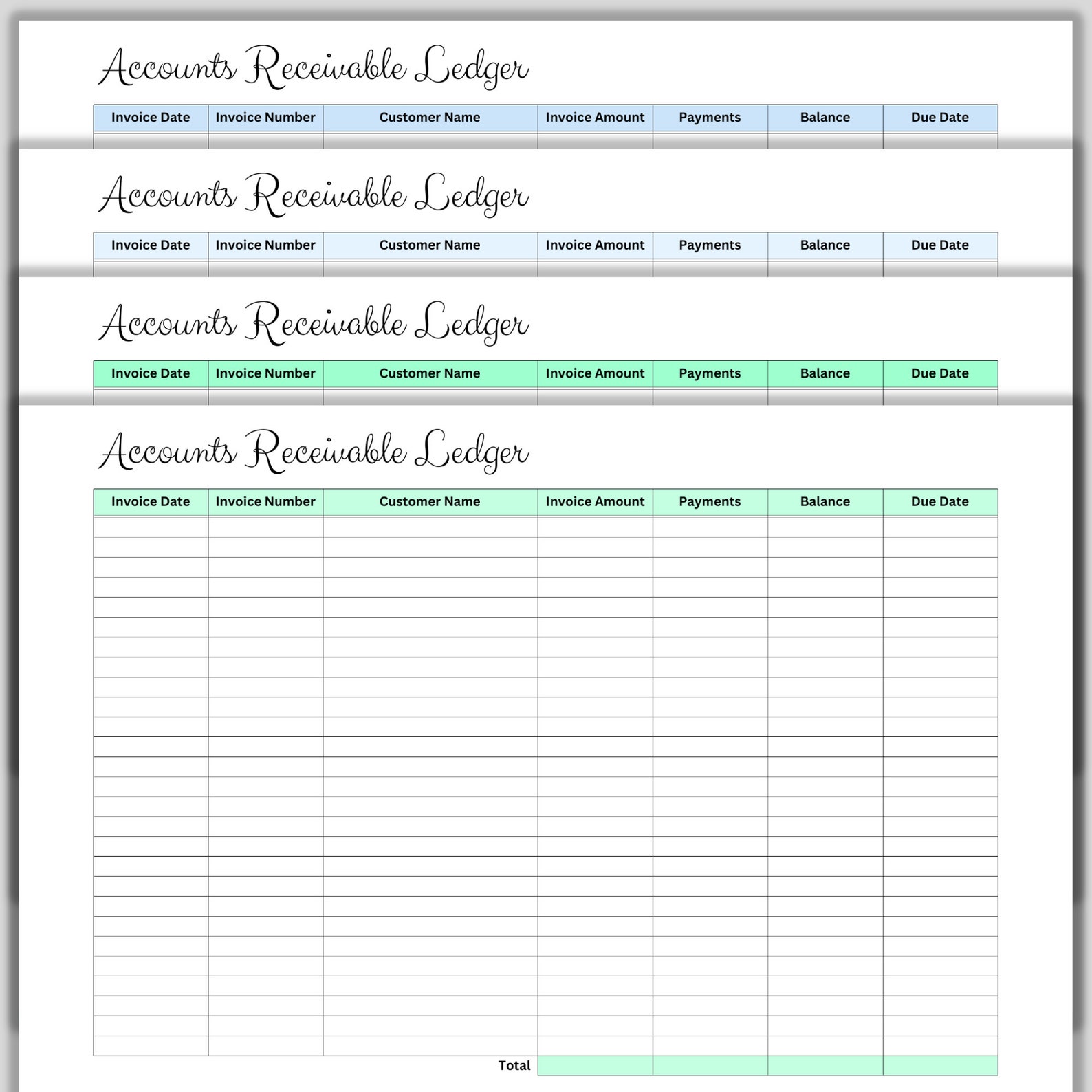 Printable Accounts Receivable Ledger, Small Business Template, Accounting Ledger, Business ...