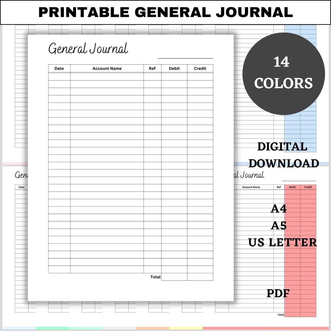 Printable General Journal Accounting Ledger for Small Business Log