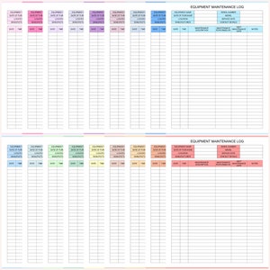 Puede incluir: Una plantilla de registro de mantenimiento de equipos imprimible con 12 columnas para registrar los detalles del equipo, las descripciones de mantenimiento, las fechas y las notas. La plantilla est&aacute; dise&ntilde;ada para realizar un seguimiento de los registros de mantenimiento de varios equipos.